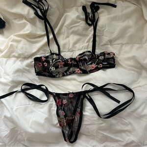 Black Floral Embroidered Lingerie Set